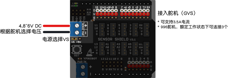 Arduino UNO R3 擴展板舵機連接使用說明